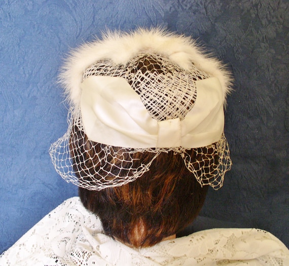 White Mink Hat with Net and Satin Bow.....Vintage… - image 5