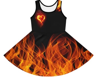 FIRE Sundress, Girls Fire Dress, Girl On Fire Dress, Flame Dress, Heart on Fire, Harley Dress, Twirl Dress, Girls Twirl Dress, Todler Dress