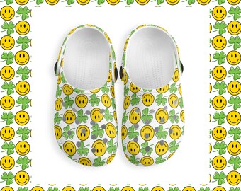 Happy Go Lucky Classic Clogs, Good Luck Gift, Lucky Charm Crocs, Irish Dance Shoes, Kids Summer Shoes, Smile Shoes, Summer Clogs, Happy Shoe