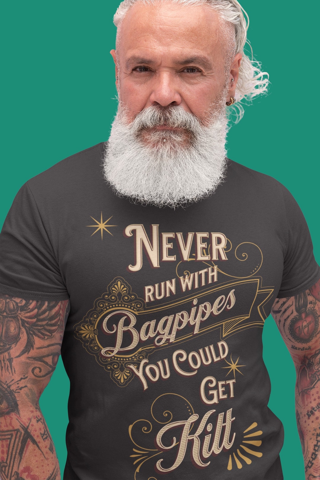 Never Run With Bagpipes Short Sleeve Tee, Funny Bagpipe Shirt, Bagpipe ...