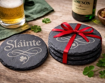 Posavasos de pizarra Sláinte, juego de 4, ideal para el Día de San Patricio.