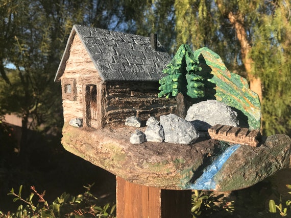 Northwest Cabin Diorama Birdhouse Etsy