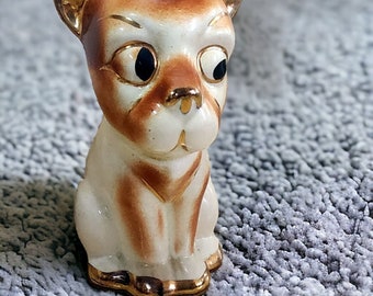 Figurine japonaise vintage avec des yeux de côté et des petits chiens, marron, ma chérie