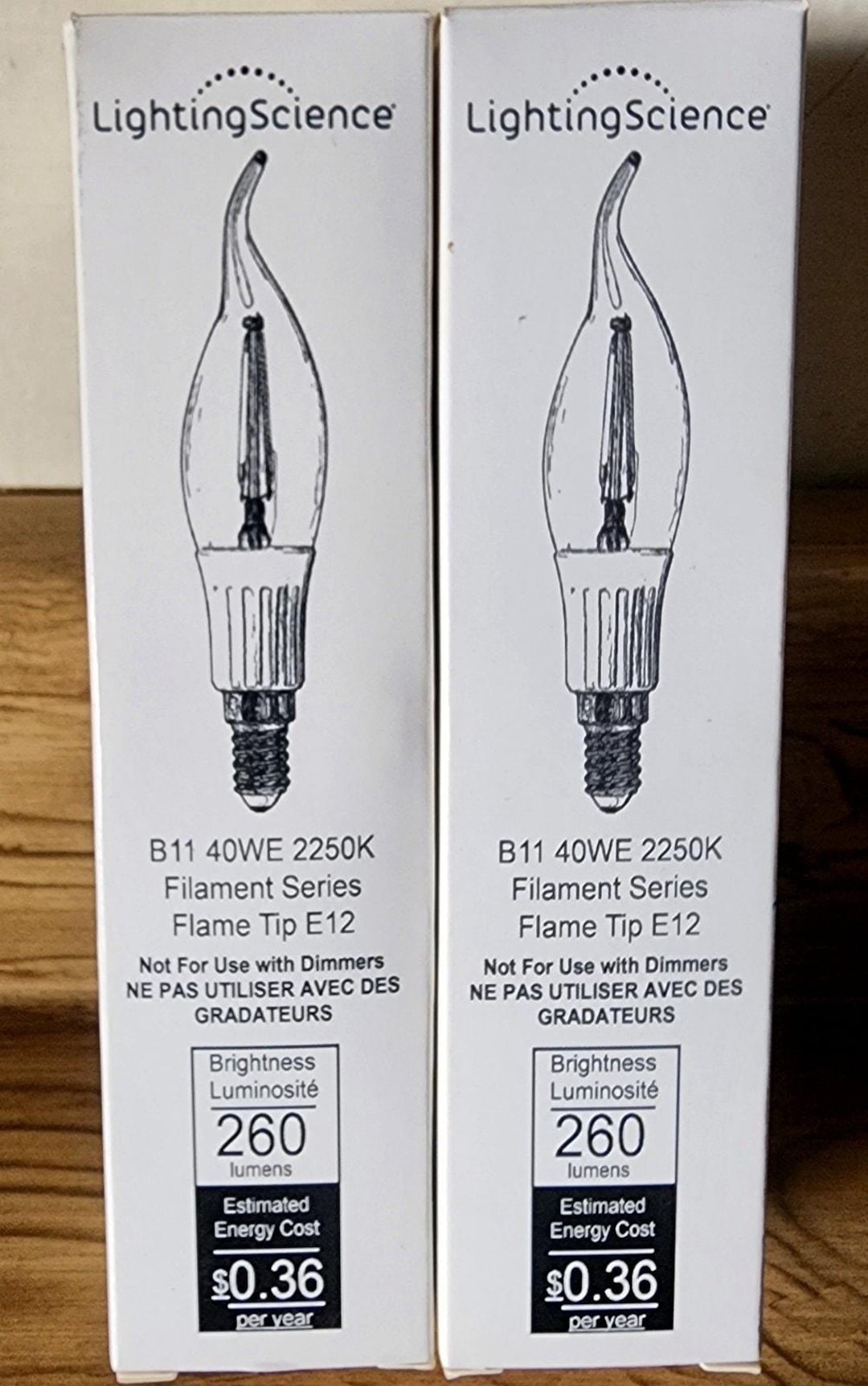 2 Lightning Science B11 40WE 2250K Filament Series Flame Tip E12 Bulbs ...