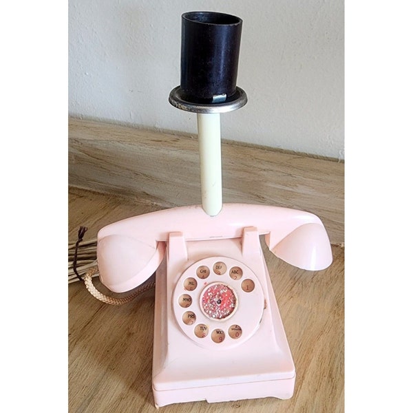 Vintage Plastic Pink Rotary Dial Telephone Table Or Desk Lamp Not Working READ