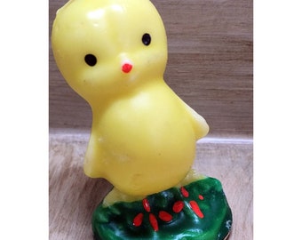 Vintage 1950's  Gurley Candle Yellow Easter Chick In Grass See Pictures