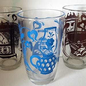 3 Vtg Kraft Ost Flotta Klupar Juice Glas Lot Klocka Oljelampa Tekanna 3 3/4 Tum
