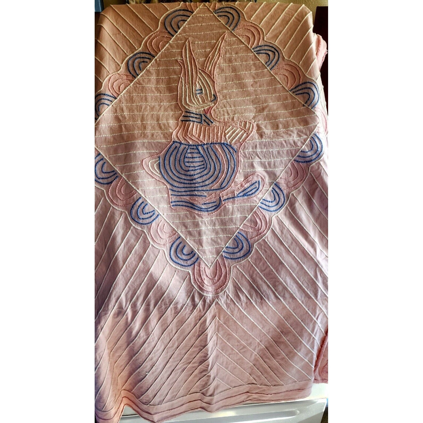 Vintage Chenille Baby Bedspread Crib Blanket Bunny Rabbit Pink Etsy