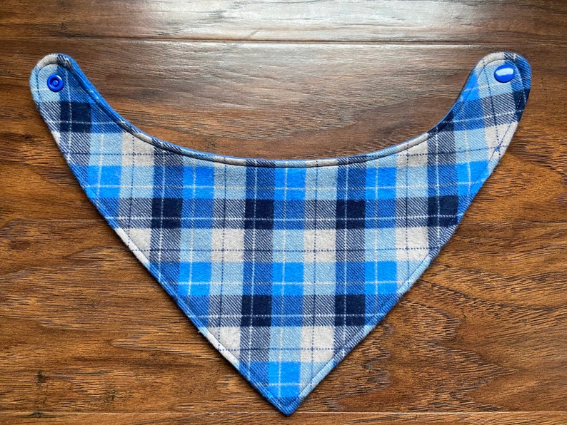 Bandana Bib with Blue Plaid Print and Snap Closure Bibdana teething bandana drool bib