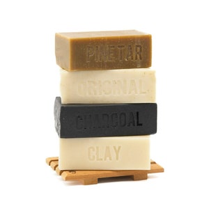 Four Bar Soap with a Tray - Handmade Plant Based Unscented Soap, All Natural Ingredients, Fragrance Free Bar Soap