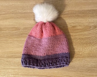 Pink & Purple Doll-Inspired Knit Beanie Slouchy Hat