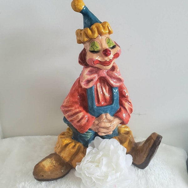 Vintage Mexico Paper Mache Circus Clown Sculpture Signed Artist Alvarez/Circus Clown Hand Painted/ Curiosities/Folk Art/ Collectible Art/