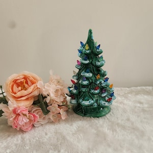 Vintage Holland Mold Ceramic Flocked Christmas Tree/Lighted Christmas Tree/1970's Glazed Ceramic Tree/Multicolor Xmas Tree/Vintage Christmas
