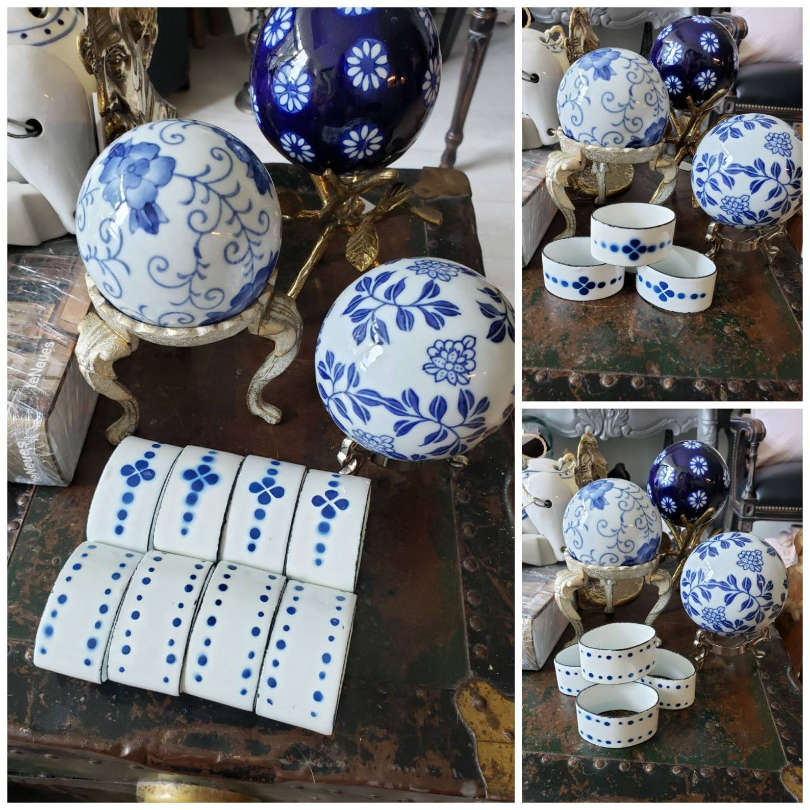 Vintage Ikea Heder Enamel White and Blue Napkin Rings/ Designer