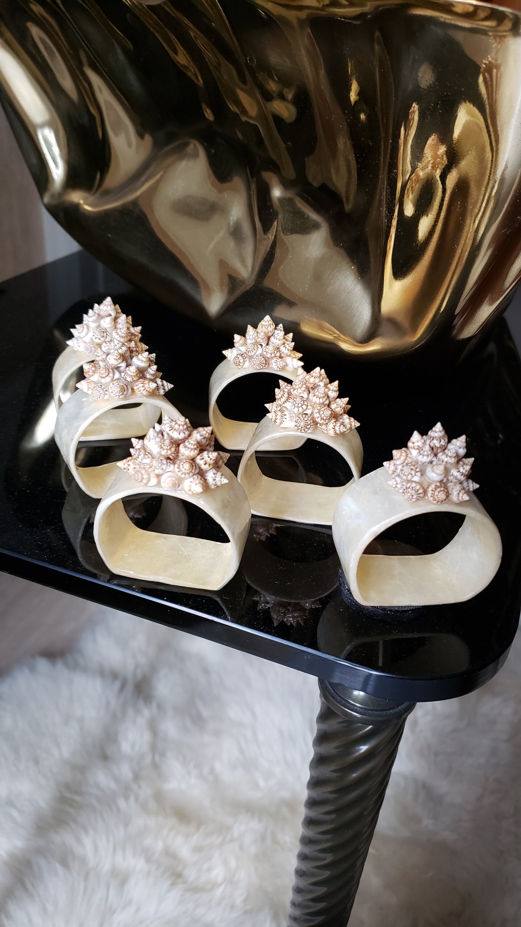 Vintage Capiz Shell Napkin Ring Holders Topped With Flower Etsy