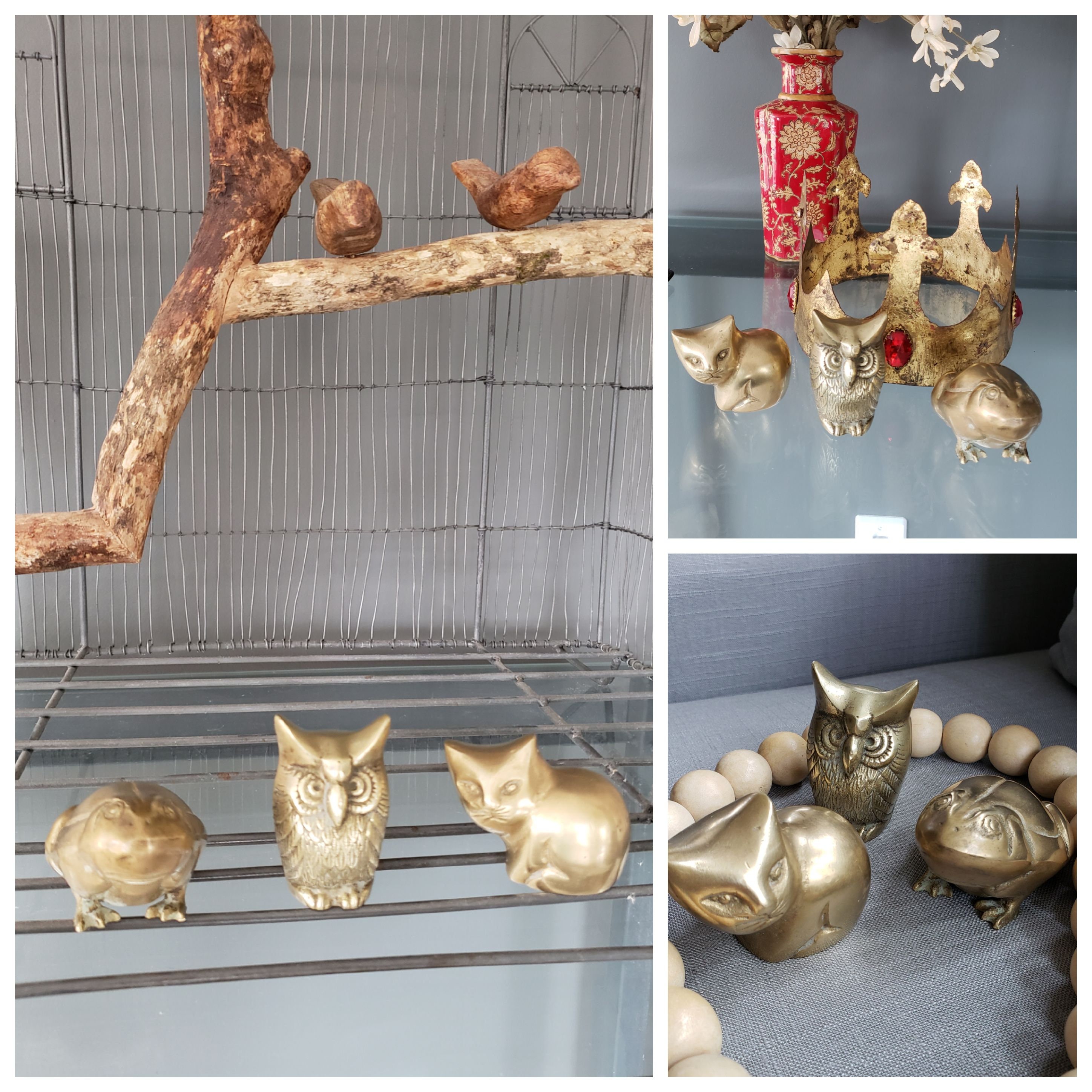 Vintage Three Different Brass Animals Figurines Cat Owl OR Etsy Canada