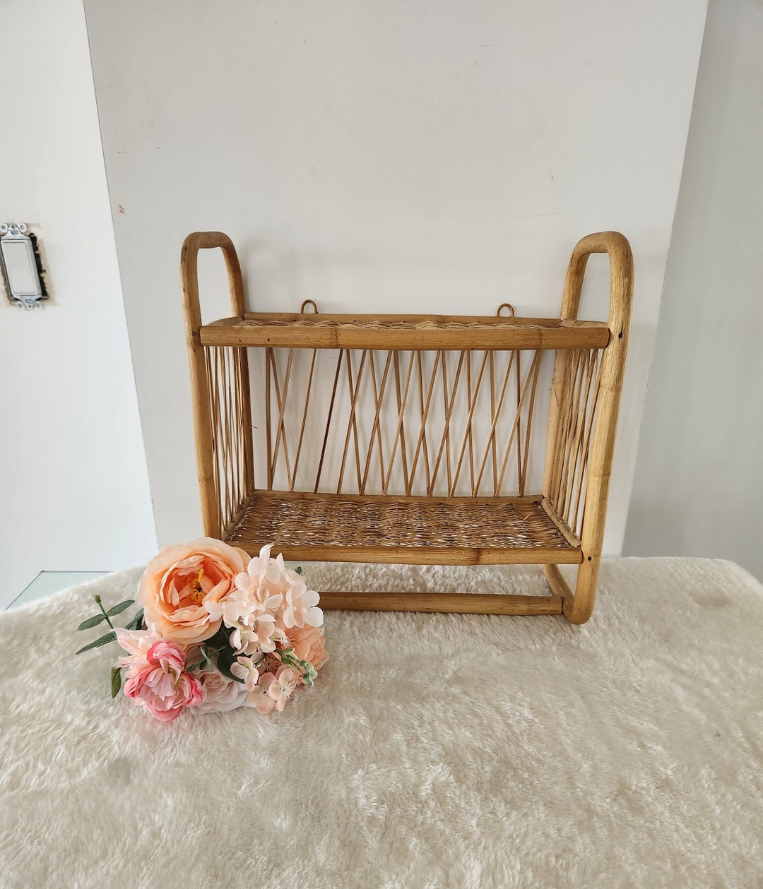 Vintage Wicker Rattan Bathroom Vanity Shelf/knick Knack Double Wall ...
