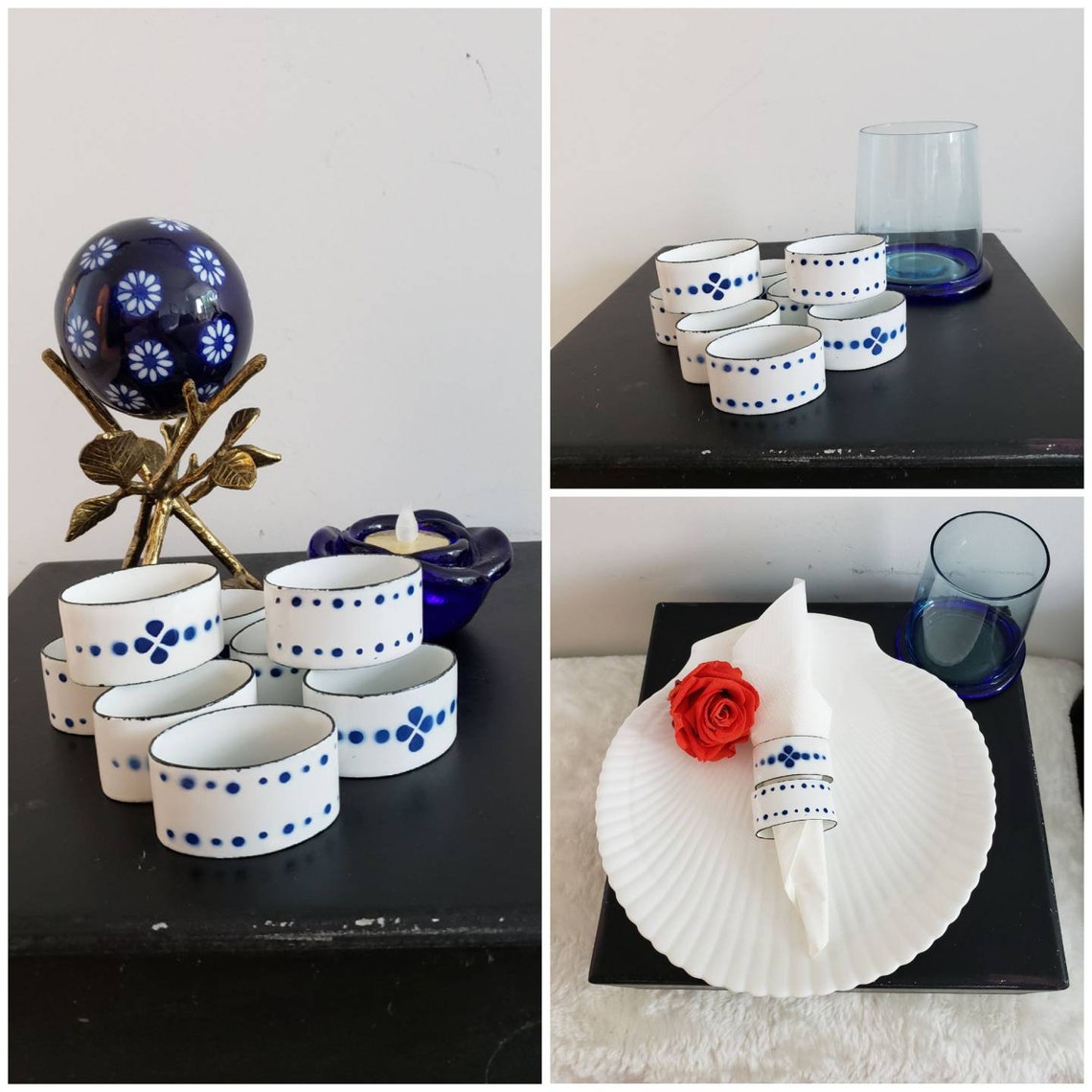 Vintage Ikea Heder Enamel White and Blue Napkin Rings/ Etsy Canada