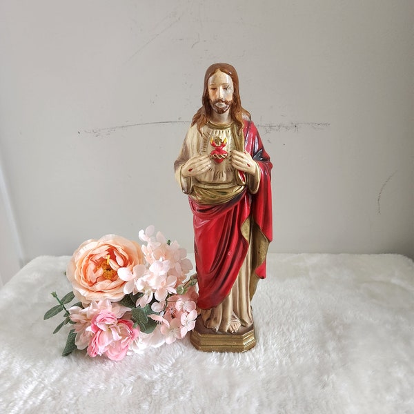 Vintage Sacred Heart of Jesus Statue/Catholic Home/Missionary Gift/ Kitschy Jesus Figurine/MCM Jesus Statue/Our Lord Figurine/Spiritual Gift