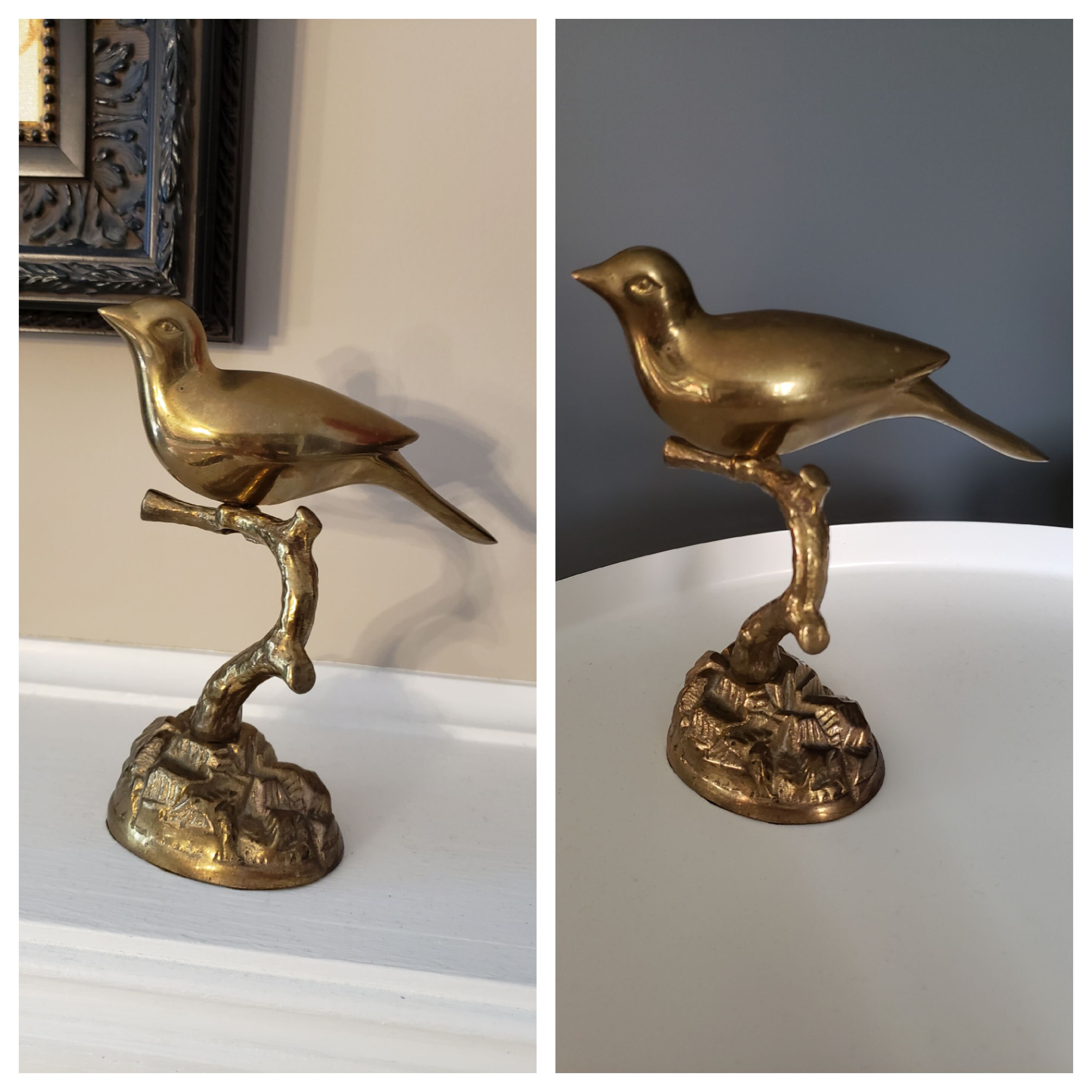 Vintage Solid Brass Bird Perched on a Branch Mourning Dove Etsy Canada