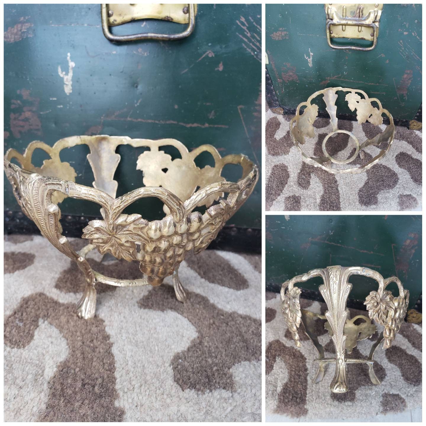 Vintage Mid Century Footed Brass Bowl Stand No Liner Grapes & Etsy Canada