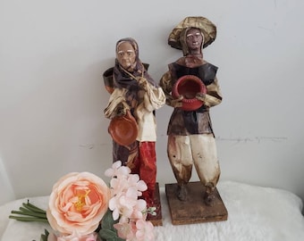 Vintage Authentic Mexican Folk Art Papier Maché Old Couple/Hand Crafted Peasant Sculptures/ Village People Art/ Paper Mache Figurines/Gift