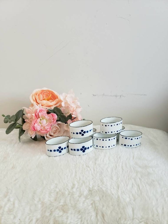 Vintage Ikea Heder Enamel White and Blue Napkin Rings/ Etsy