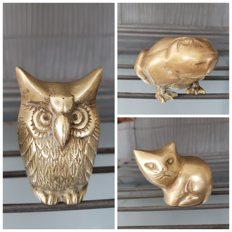 Vintage Three Different Brass Animals Figurines Cat Owl OR Etsy Canada