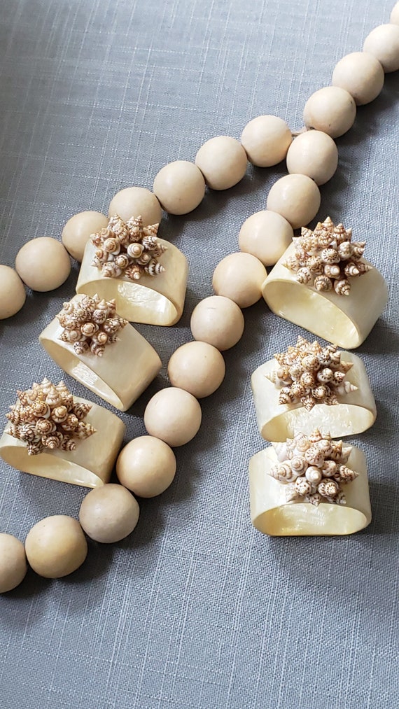 Vintage Capiz Shell Napkin Ring Holders Topped With Flower Etsy