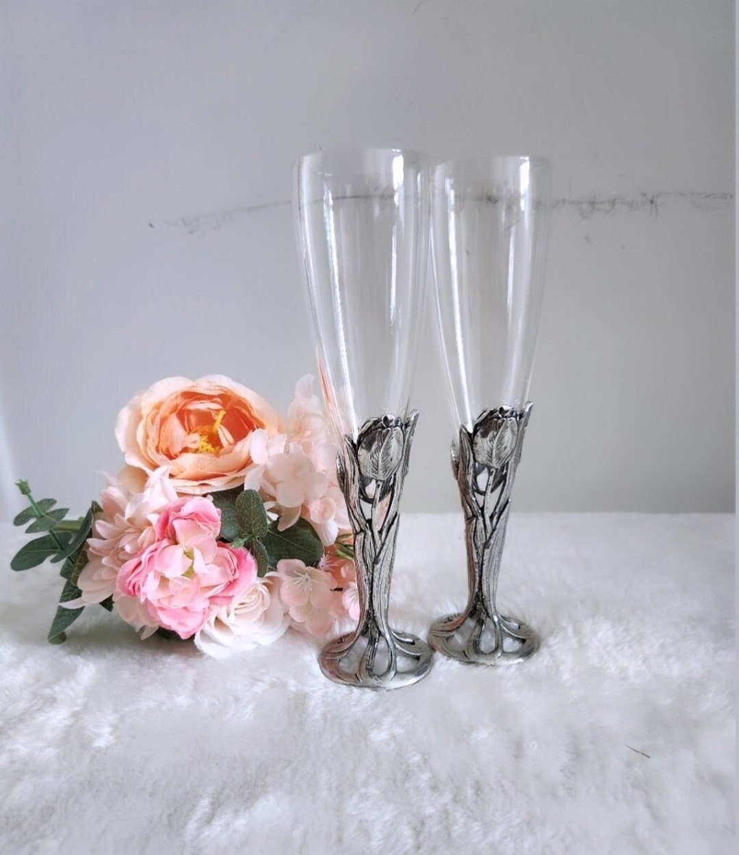 Vintage Seagull Pewter Tulip Champagne Flutes Canada 1990/ Etsy