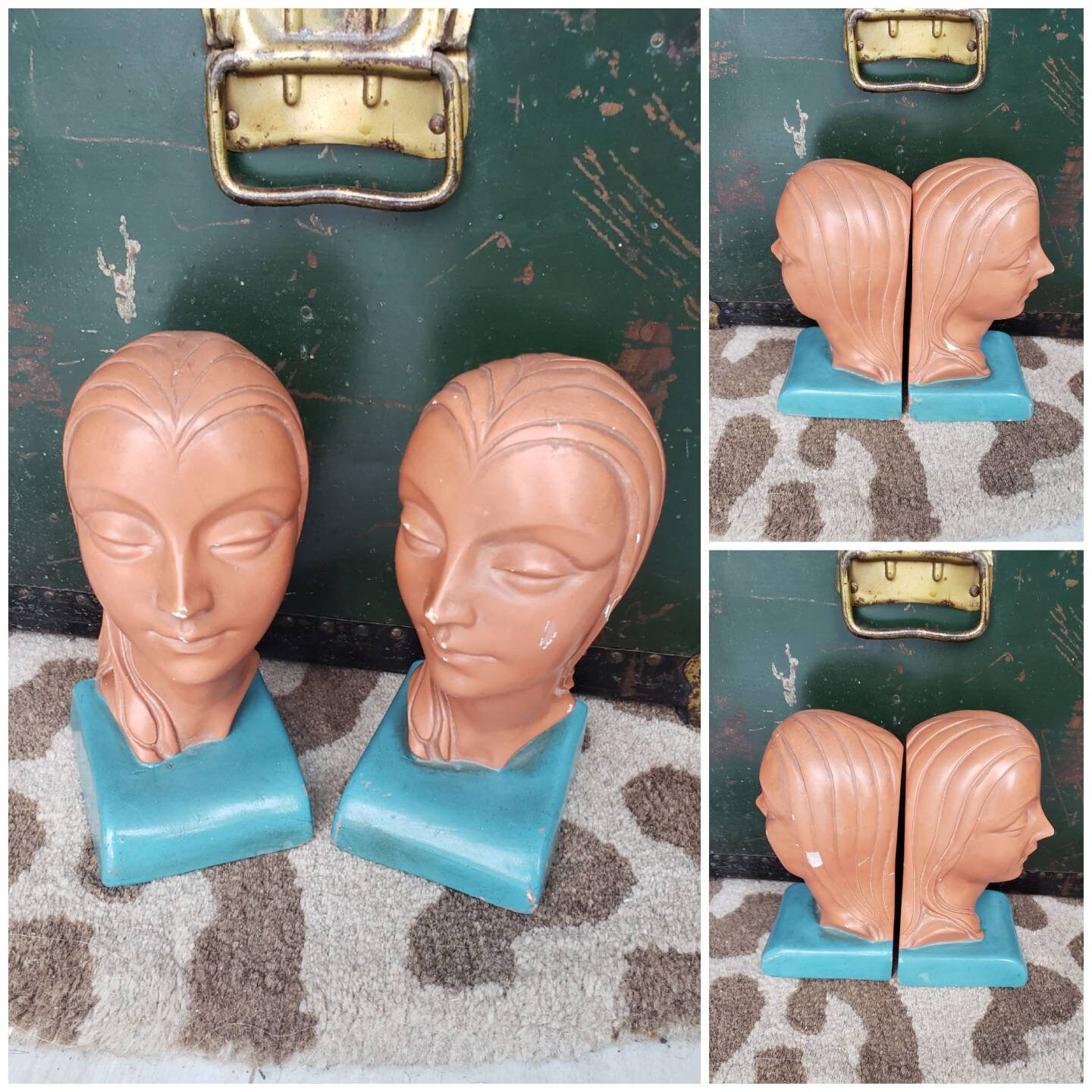 Vintage Art Deco Ladies Head Bookends Marbello/ Art Deco Etsy