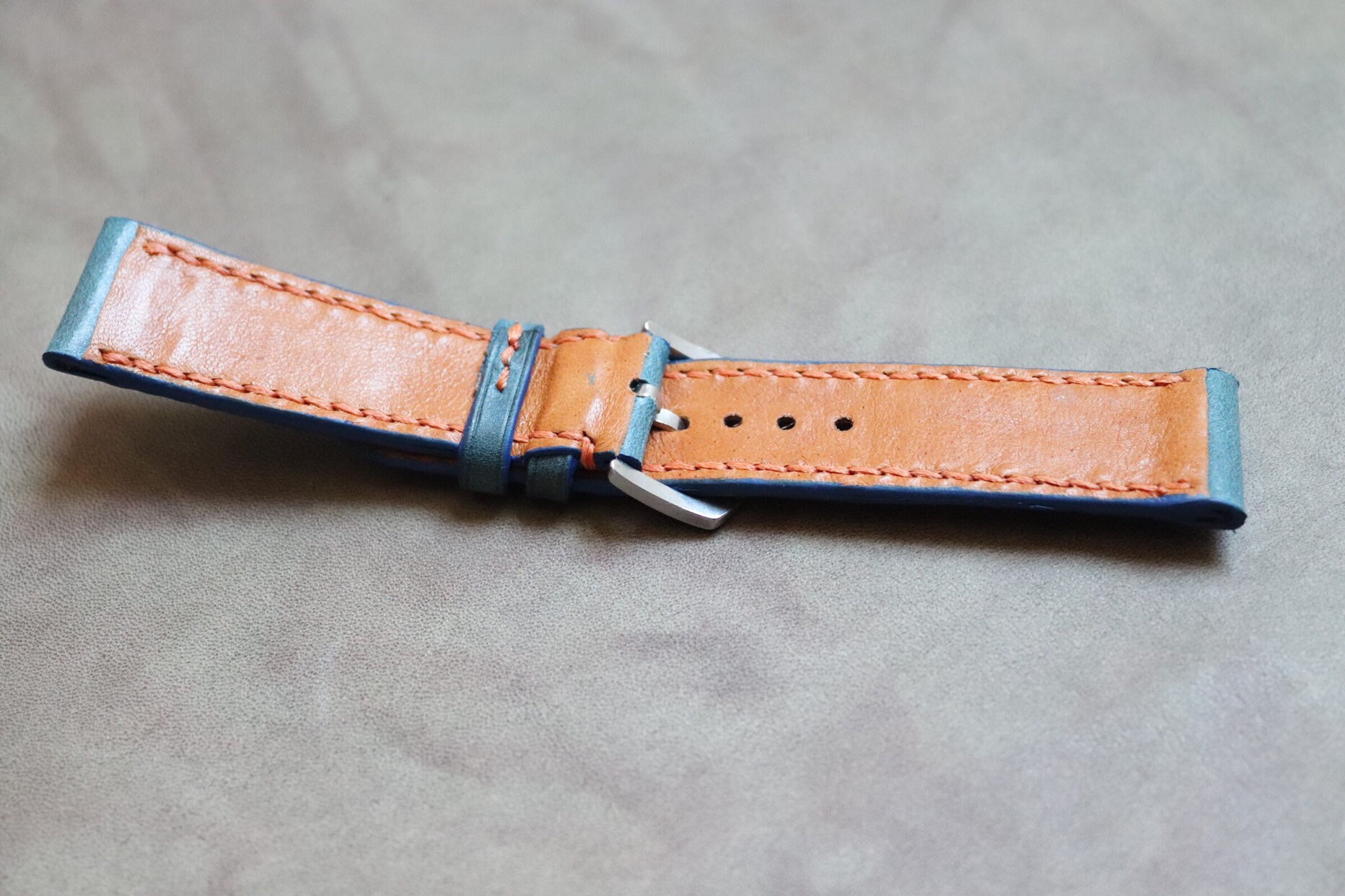 Blue Full Grain Wax Leather Watch Strap Band 24mm Etsy UK