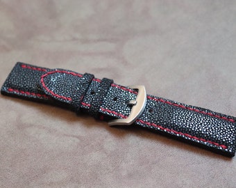 Black Stingray Skin Leather Watch Strap Band 24mm