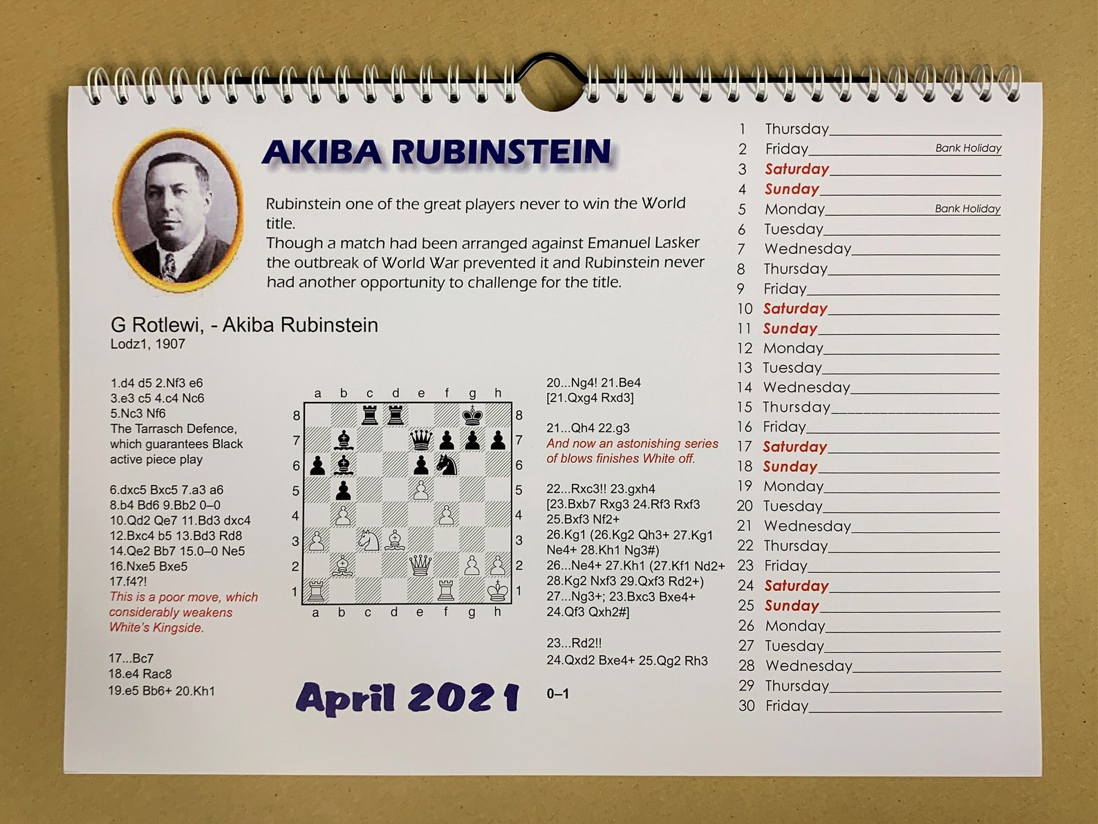 Chess Calendar 2021 Great Players of the Past Play a Etsy