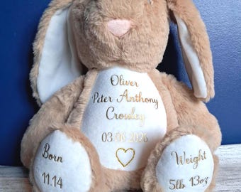 Personalised Rabbit Plush Toy - Made To Order Personalised Plush Toy - Baby Gift  - BirthdayPresent