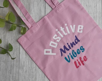 Positive Mind Vibes Life Tote Bag - Gepersonaliseerde tas - Positiviteit - Positieve mentaliteit - Katoenen draagtas