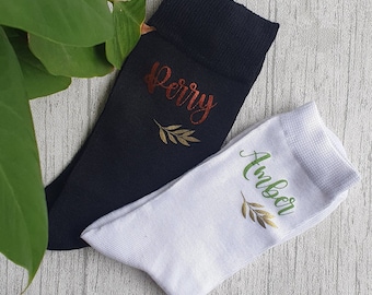 Jesienne skarpetki z imionami - Skarpetki z liśćmi - Skarpetki z imionami - Skarpetki personalizowane - Urodziny - Prezent