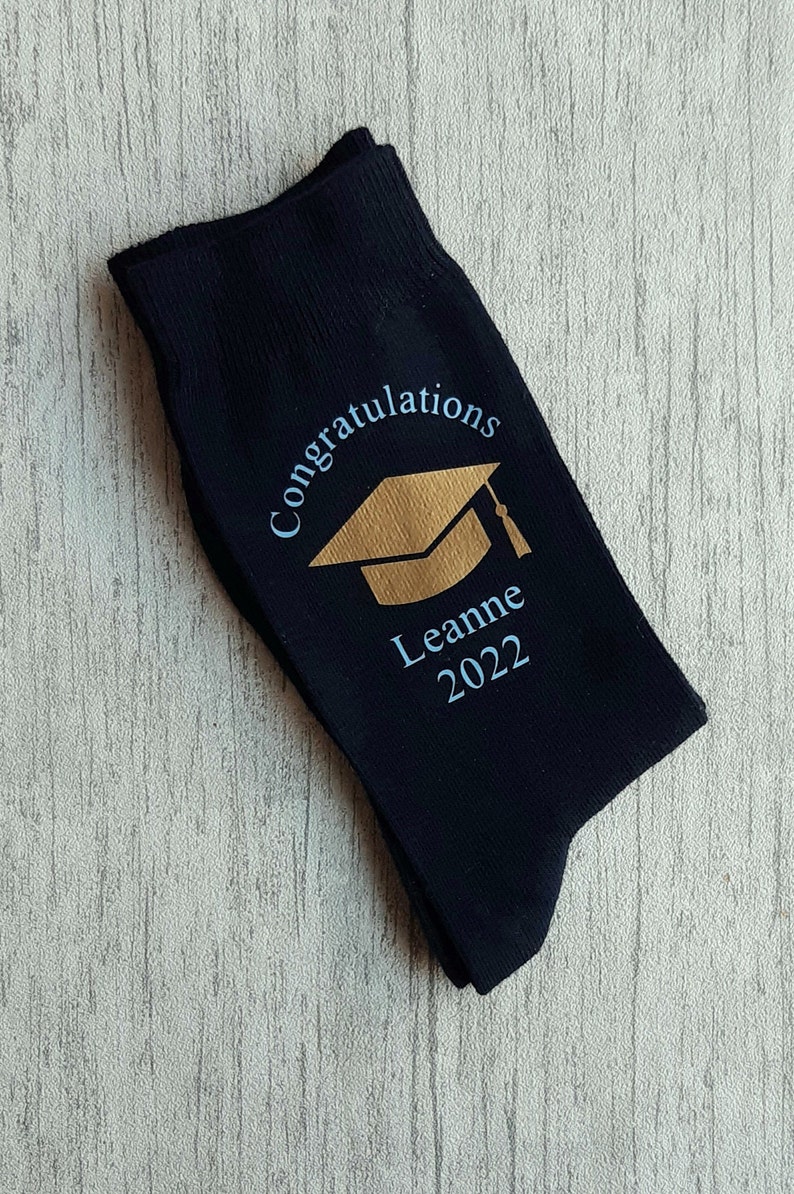 Graduation Socks Personalised Graduation Socks Choice of University Colours Custom Made Congratulations Celebration image 3