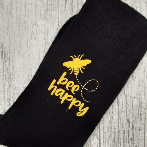 Bee Happy Socks - Personalised socks - Socks with Graphics - Custom Made Gift or Present