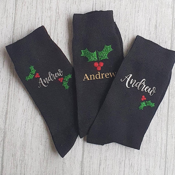 Christmas Novelty Holly Socks - Personalised Christmas Socks - Mens or Womens - Christmas Present - Stocking Filler - Custom - Secret Santa