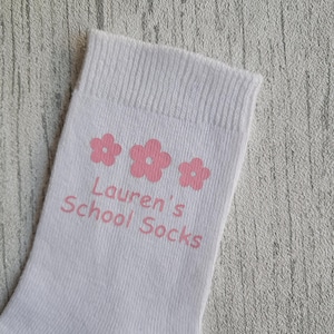Childen&#39;s First Day Of School Socks - Personalised Back To School Socks - Flower Socks