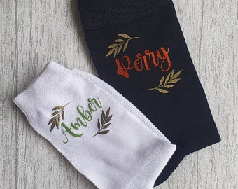 Jesienne skarpetki z imionami - Skarpetki z liśćmi - Skarpetki z imionami - Skarpetki personalizowane - Urodziny - Prezent