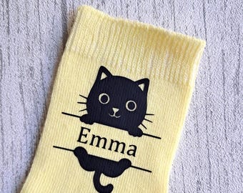 Children's Cat Personalised Socks - Kitten Personalised Socks - Named Socks