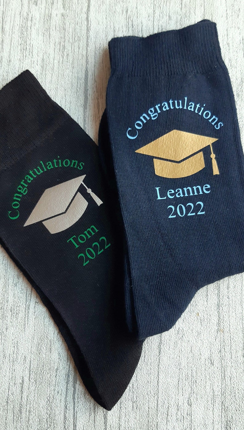 Graduation Socks Personalised Graduation Socks Choice of University Colours Custom Made Congratulations Celebration image 5