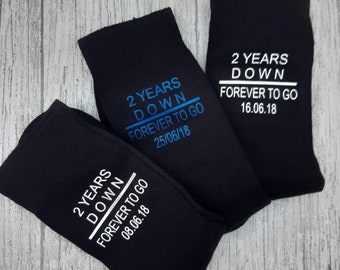 Personalised 2nd Wedding Anniversary Socks - 2 Years Down Forever to Go Socks - 2 Year Anniversary Socks - Add A Date- Cotton Anniversary