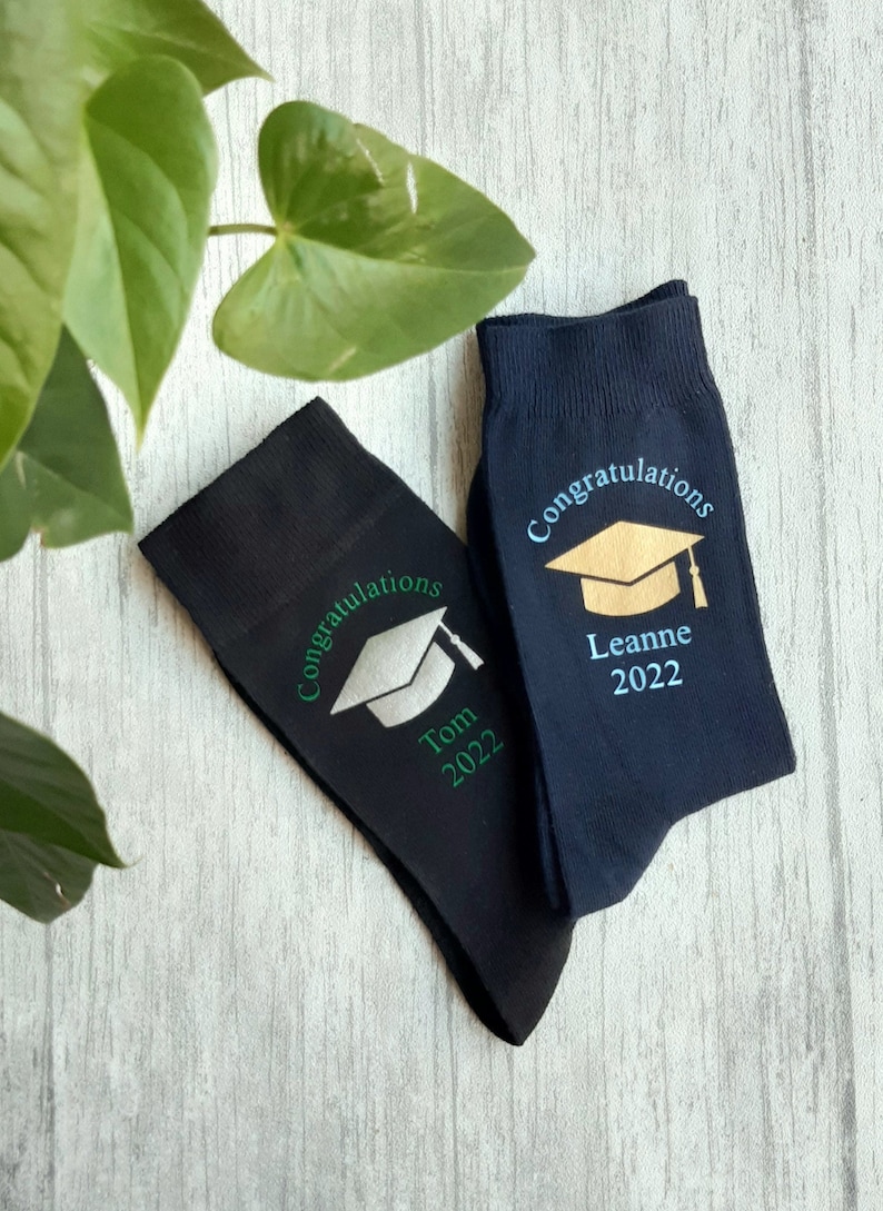 Graduation Socks Personalised Graduation Socks Choice of University Colours Custom Made Congratulations Celebration image 1