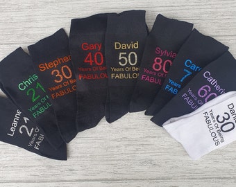 Birthday Age Socks - Personalised Socks - 18th - 21st - 30th - 40th - 50th - 60th - 70th -  Happy Birthday Socks - Custom Made