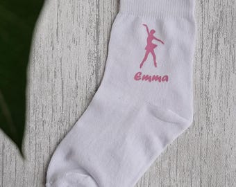 Personalizowane skarpetki dla dzieci z tancerzem i imieniem – skarpetki z motywem tańca dla dzieci – dla miłośników baletu lub tancerzy