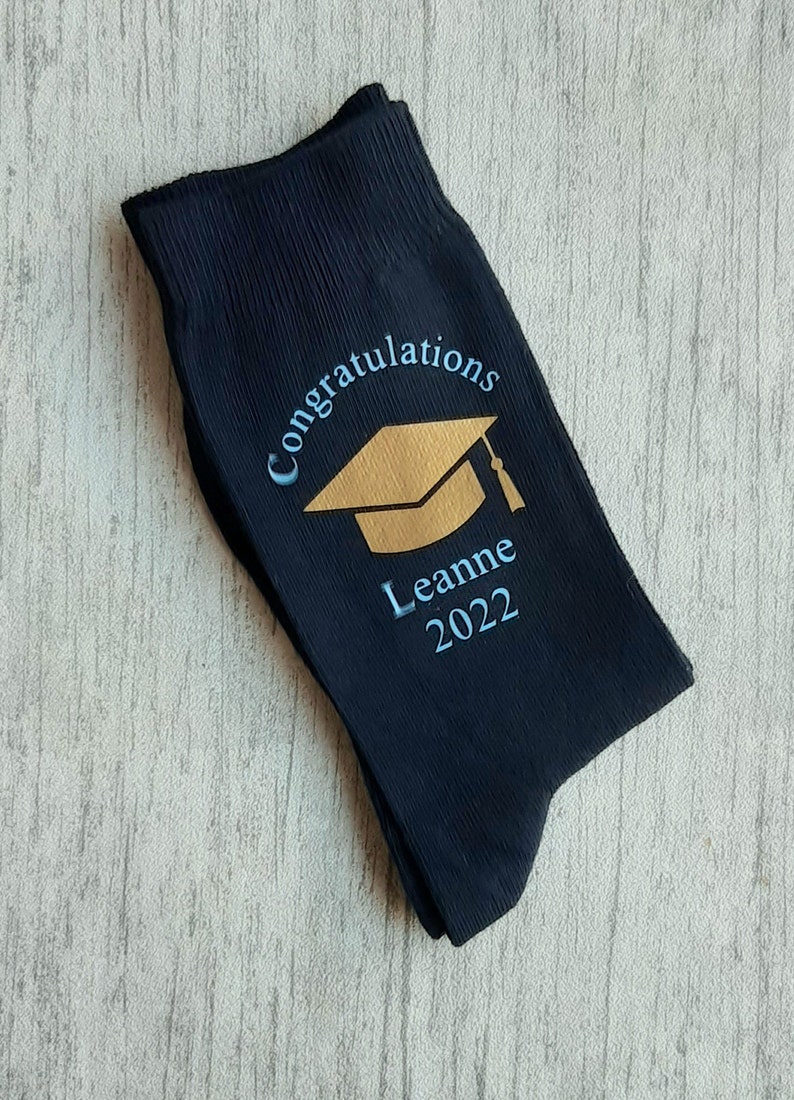 Graduation Socks Personalised Graduation Socks Choice of University Colours Custom Made Congratulations Celebration image 2