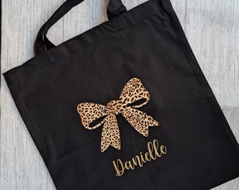 Torba z nadrukiem kokardy, personalizowana, wielokrotnego użytku, spersonalizowana, bawełniana, z nadrukiem w panterkę